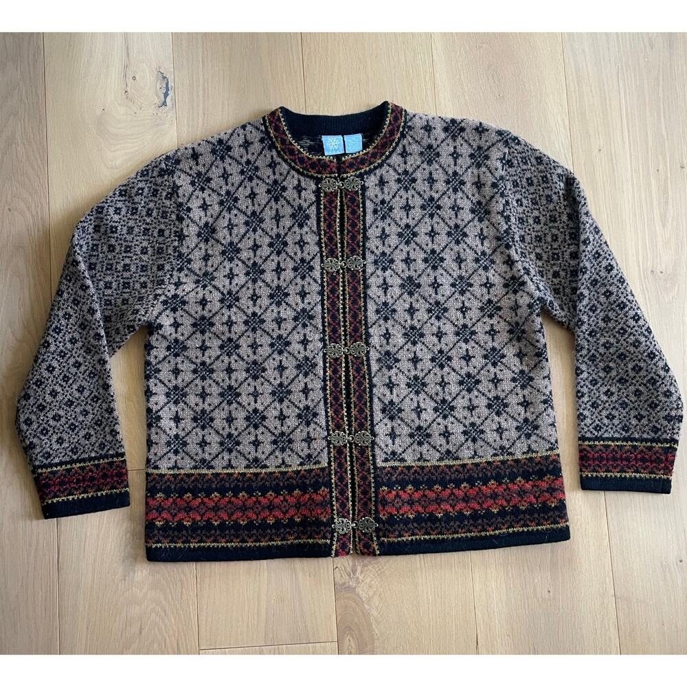 Frost Nordic Pattern 100% Wool Clasp Cardigan M